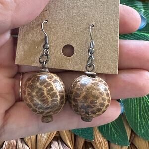 BOGO FREE WOODEN ROUND BALL SPECKED EARRINGS